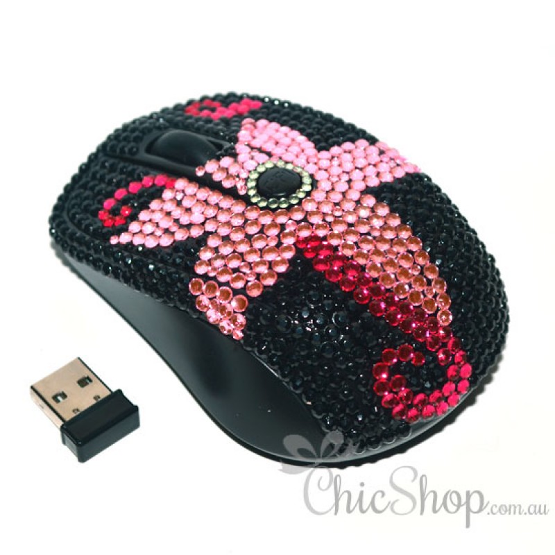 Pink Flower Wireless Computer Mouse