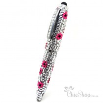 Crystal Diamonate Glitter Bling Pen with Pink Floral