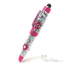 Crystal Diamonate Glitter Pink Floral Bling Pen