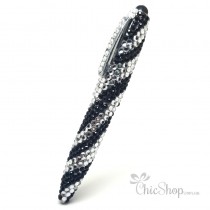 Crystal Diamonate Glitter Bling Black Swirl Pen