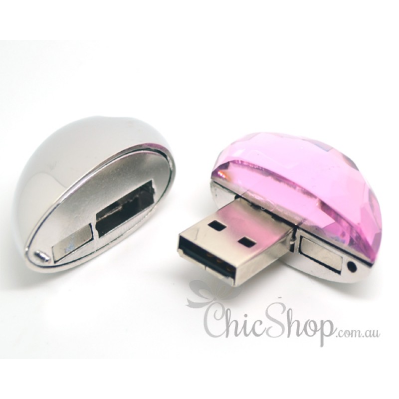 Pink/Silver Heart-Shaped Jewelry Necklace USB Flash Drive 4GB