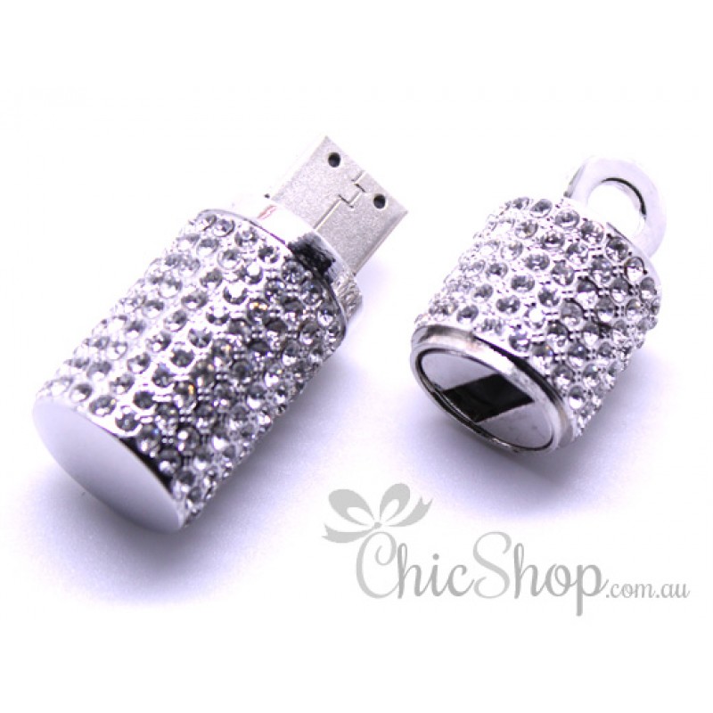 Silver Colour Jewelry Bling Designer USB Flash Drive 8GB