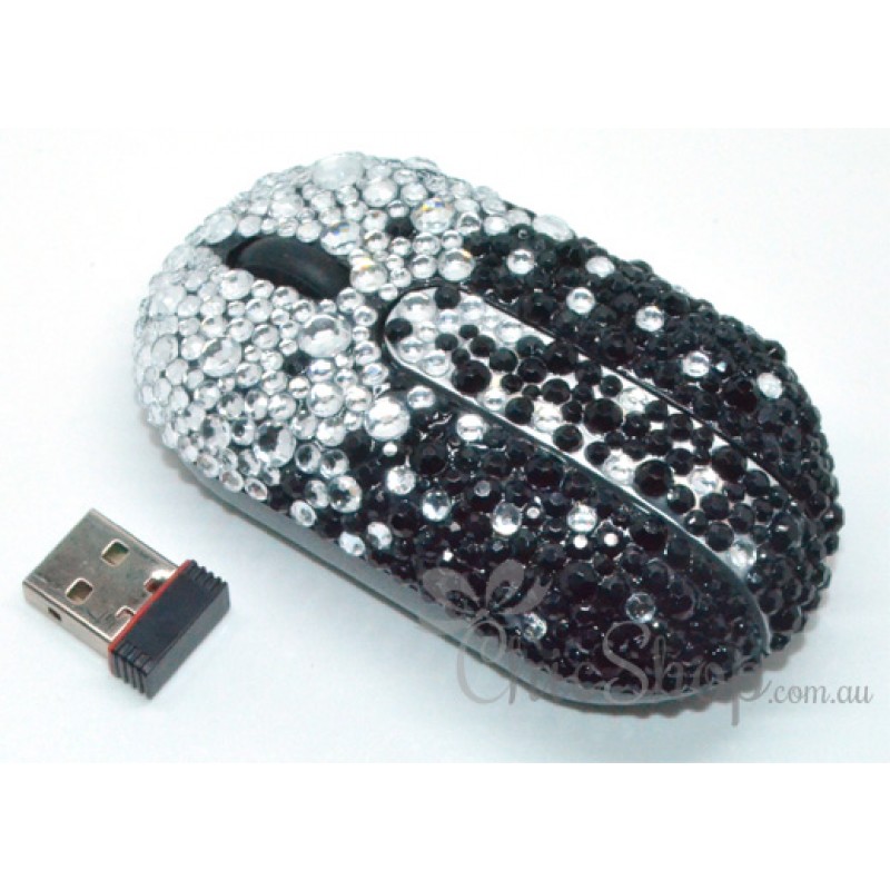Black/Silver Wireless Crystal Bling Computer Mini Mouse