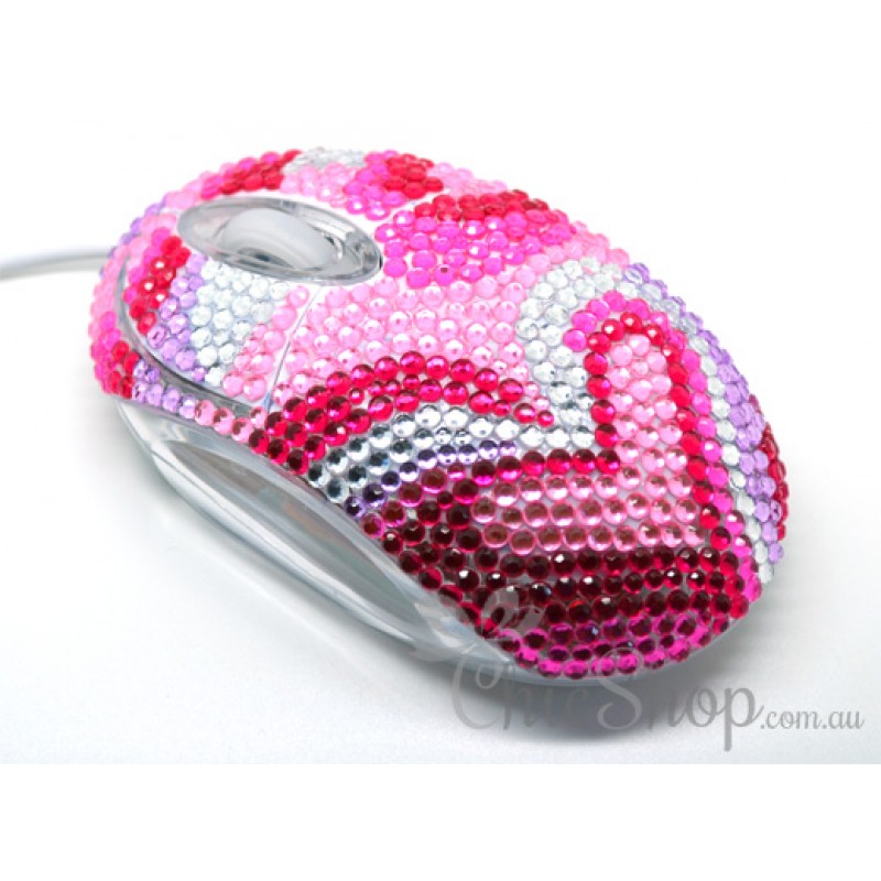 Pink Heart Crystal USB Optical Computer Mouse